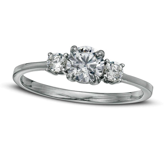 0.63 CT. T.W. Natural Diamond Three Stone Engagement Ring in Solid 14K White Gold