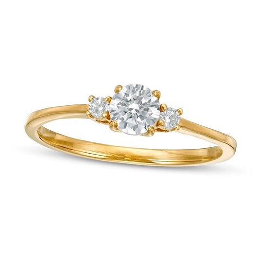 0.50 CT. T.W. Natural Diamond Three Stone Engagement Ring in Solid 14K Gold