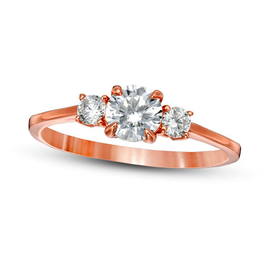 0.63 CT. T.W. Natural Diamond Three Stone Engagement Ring in Solid 14K Rose Gold