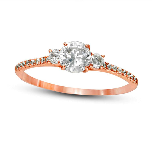 0.75 CT. T.W. Natural Diamond Three Stone Engagement Ring in Solid 14K Rose Gold