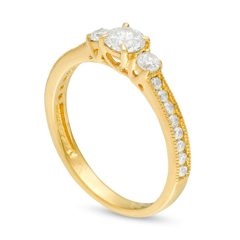 0.75 CT. T.W. Natural Diamond Three Stone Engagement Ring in Solid 14K Gold
