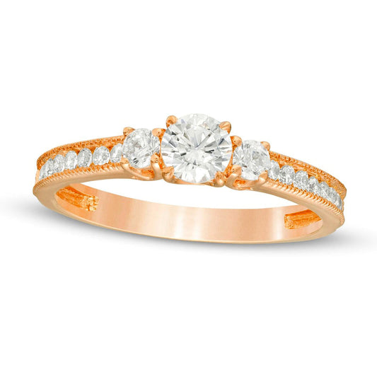 0.75 CT. T.W. Natural Diamond Three Stone Engagement Ring in Solid 14K Rose Gold