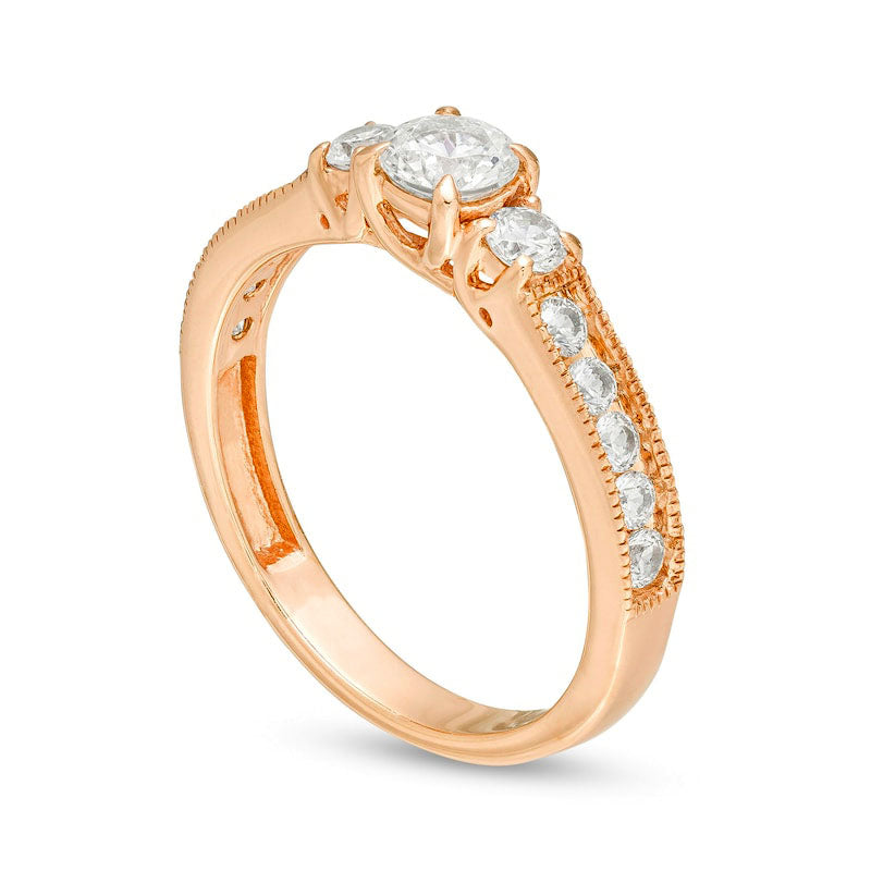 1.0 CT. T.W. Natural Diamond Three Stone Engagement Ring in Solid 14K Rose Gold