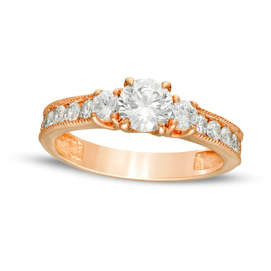 1.25 CT. T.W. Natural Diamond Three Stone Engagement Ring in Solid 14K Rose Gold