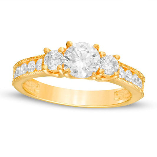 1.5 CT. T.W. Natural Diamond Three Stone Engagement Ring in Solid 14K Gold