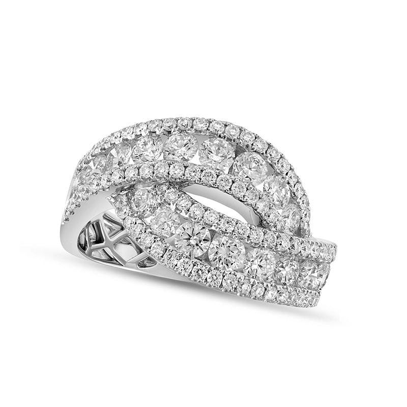 1.88 CT. T.W. Natural Diamond Multi-Row Bypass Ring in Solid 18K White Gold - Size 6.5