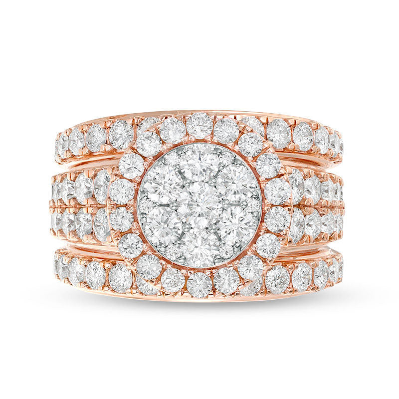 3.0 CT. T.W. Composite Natural Diamond Frame Three Piece Bridal Engagement Ring Set in Solid 14K Rose Gold