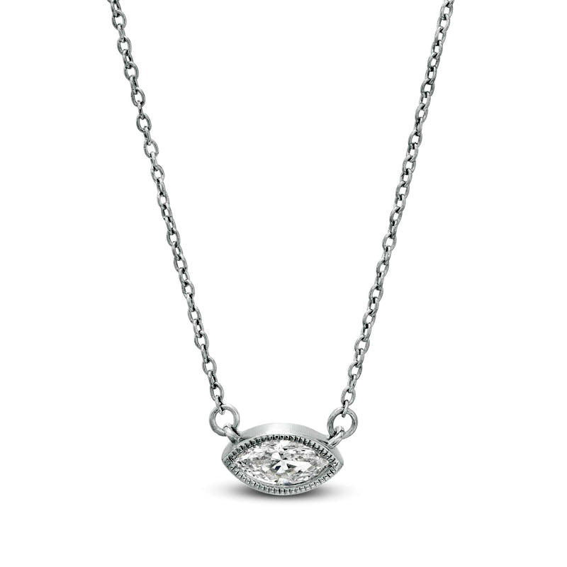 Sideways 1/5 CT. Marquise Natural Clarity Enhanced Solitaire Antique Vintage-Style Necklace in 10K White Gold