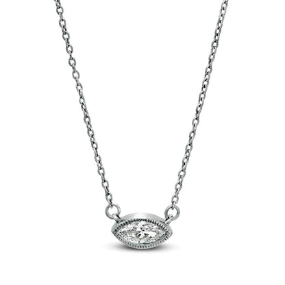 Sideways 1/5 CT. Marquise Natural Clarity Enhanced Solitaire Antique Vintage-Style Necklace in 10K White Gold