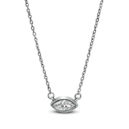 Sideways 1/5 CT. Marquise Natural Clarity Enhanced Solitaire Antique Vintage-Style Necklace in 10K White Gold