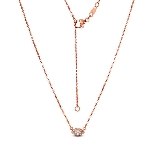 Sideways 1/5 CT. Marquise Natural Clarity Enhanced Solitaire Antique Vintage-Style Necklace in 10K Rose Gold