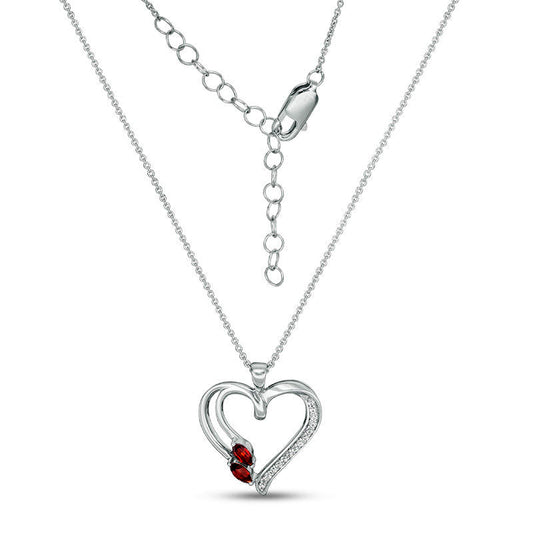 Marquise Garnet and Lab-Created White Sapphire Heart Pendant in Sterling Silver