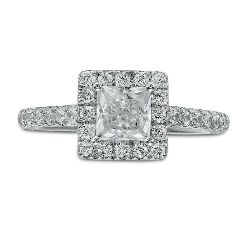 1.0 CT. T.W. Princess-Cut Natural Diamond Frame Engagement Ring in Solid 14K White Gold