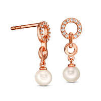 5.0mm Cultured Freshwater Pearl and Lab-Created White Sapphire Drop Earrings in Sterling Silver with 10K Rose Gold Plate