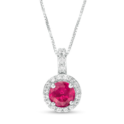 7.0mm Lab-Created Ruby and White Sapphire Frame Drop Pendant in Sterling Silver