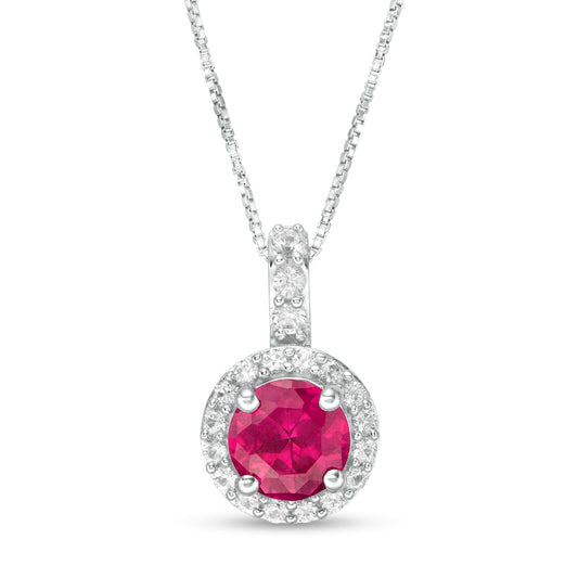 7.0mm Lab-Created Ruby and White Sapphire Frame Drop Pendant in Sterling Silver