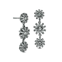 0.5 CT. T.W. Diamond Linear Flower Trio Drop Earrings in Sterling Silver