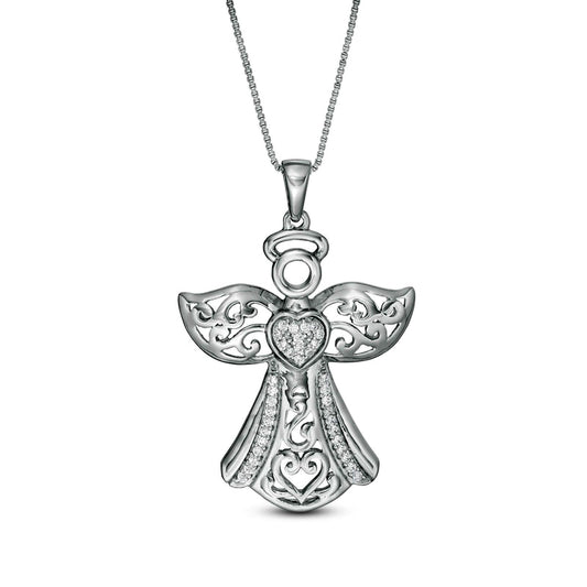 0.13 CT. T.W. Natural Diamond Ornate Angel Pendant in Sterling Silver
