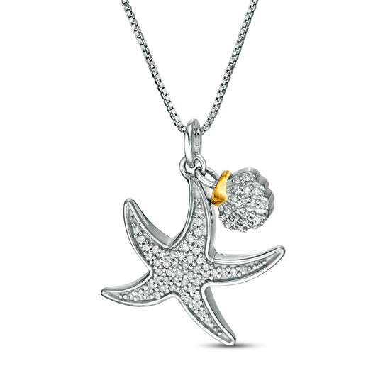 0.2 CT. T.W. Natural Diamond Starfish with Seashell Charm Pendant in Sterling Silver and 14K Gold Plate