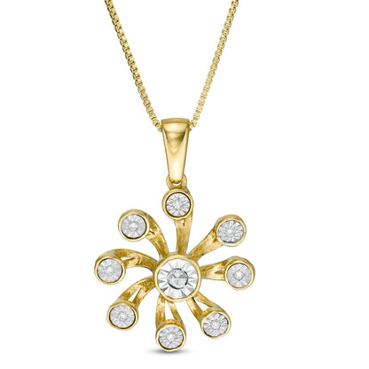 Natural Diamond Accent Open Pinwheel Pendant in Sterling Silver with 14K Gold Plate