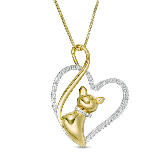 0.13 CT. T.W. Natural Diamond Heart with Cat Pendant in Sterling Silver with 14K Gold Plate