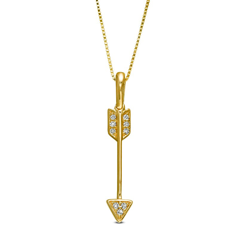 Natural Diamond Accent Linear Arrow Pendant in 10K Yellow Gold