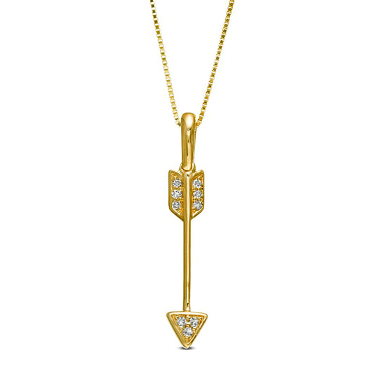 Natural Diamond Accent Linear Arrow Pendant in 10K Yellow Gold