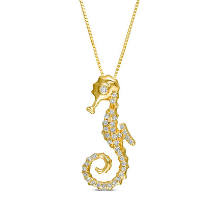 0.13 CT. T.W. Natural Diamond Seahorse Pendant in 10K Yellow Gold