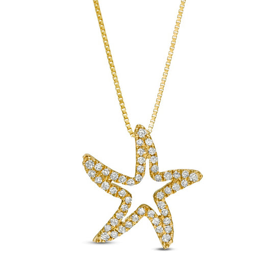 0.17 CT. T.W. Natural Diamond Starfish Outline Pendant in 10K Yellow Gold