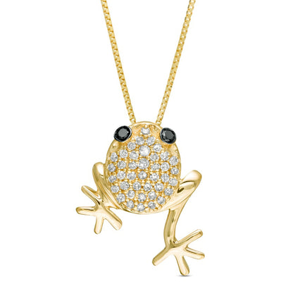 0.13 CT. T.W. Enhanced Black and White Natural Diamond Frog Pendant in 10K Yellow Gold