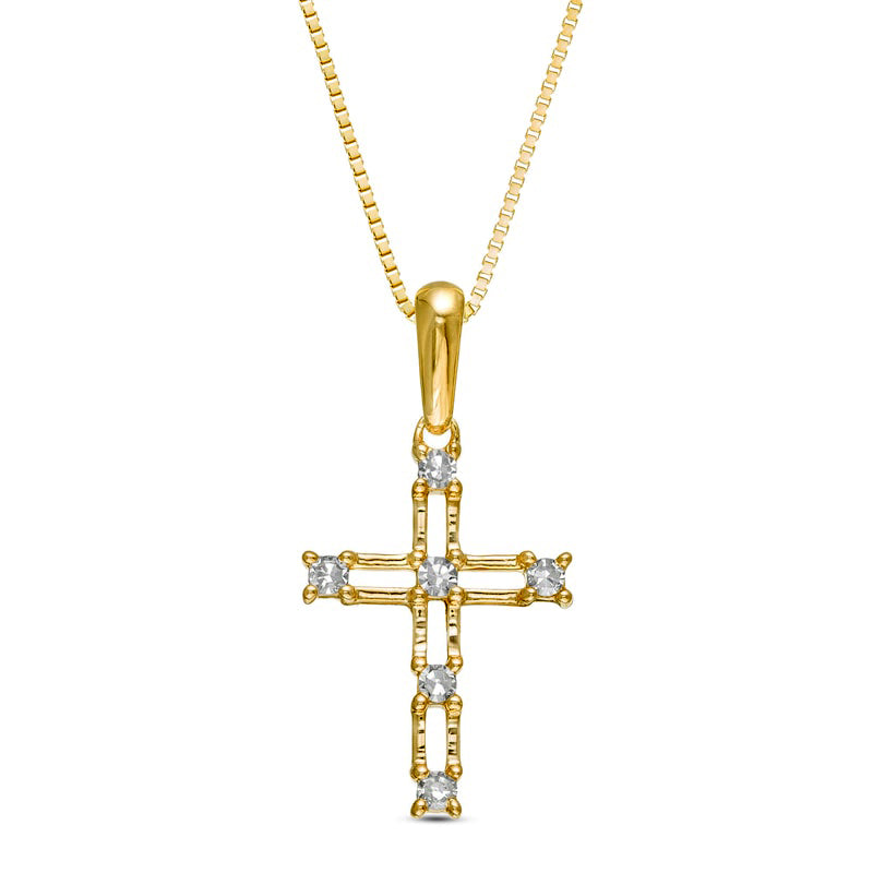 Natural Diamond Accent Bamboo Cross Pendant in 10K Yellow Gold