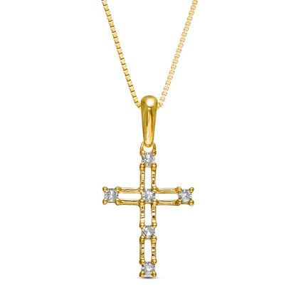 Natural Diamond Accent Bamboo Cross Pendant in 10K Yellow Gold