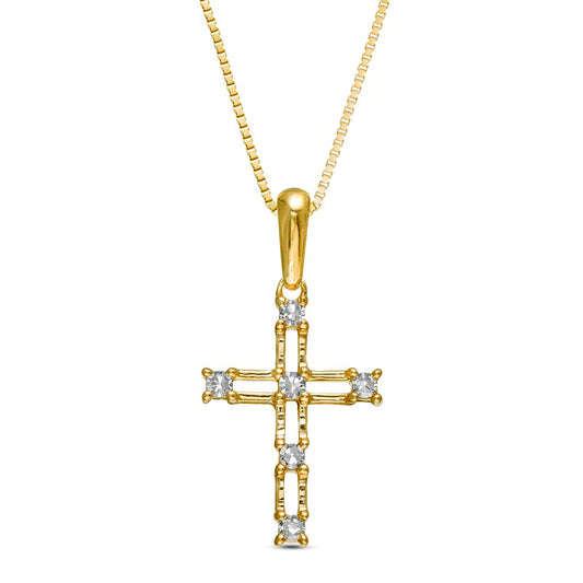 Natural Diamond Accent Bamboo Cross Pendant in 10K Yellow Gold