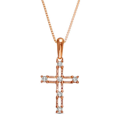 Natural Diamond Accent Bamboo Cross Pendant in 10K Rose Gold