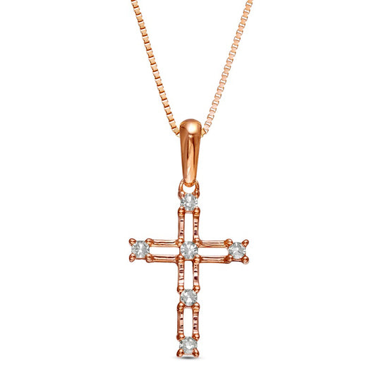 Natural Diamond Accent Bamboo Cross Pendant in 10K Rose Gold