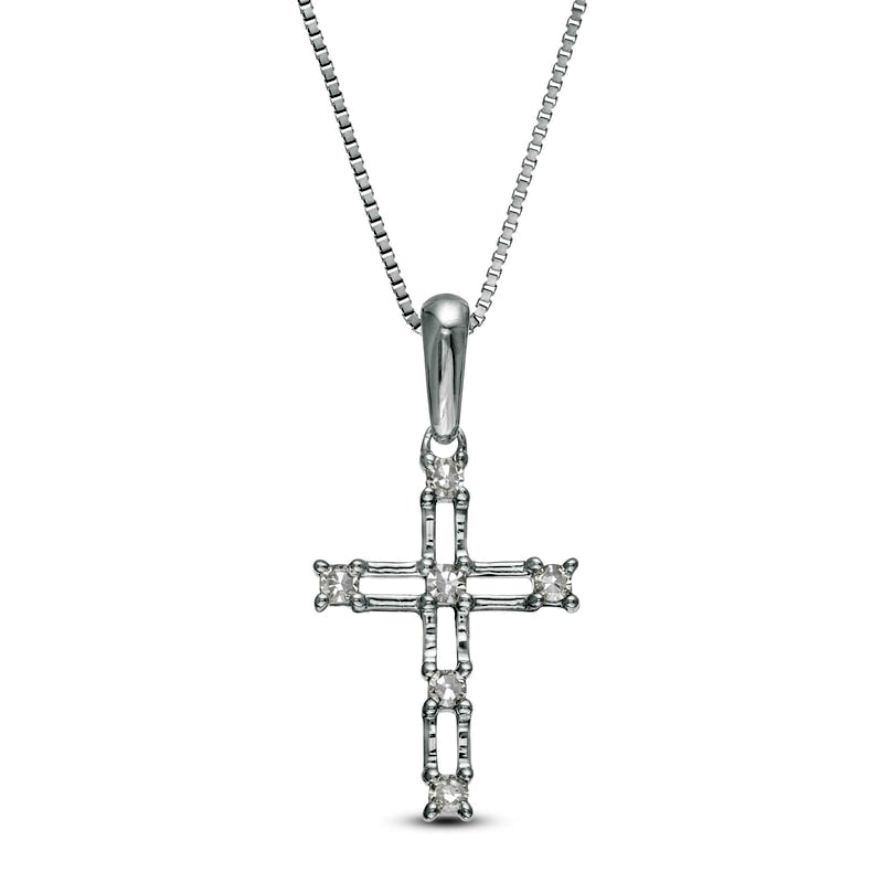 Natural Diamond Accent Bamboo Cross Pendant in 10K White Gold