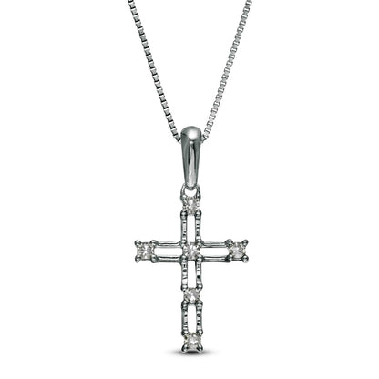 Natural Diamond Accent Bamboo Cross Pendant in 10K White Gold