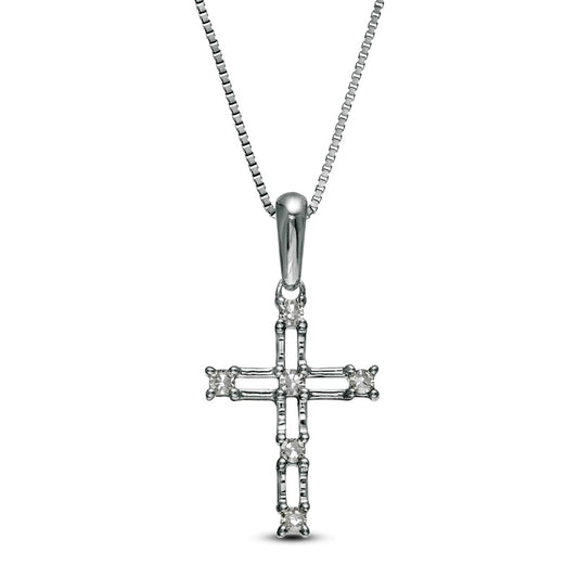 Natural Diamond Accent Bamboo Cross Pendant in 10K White Gold