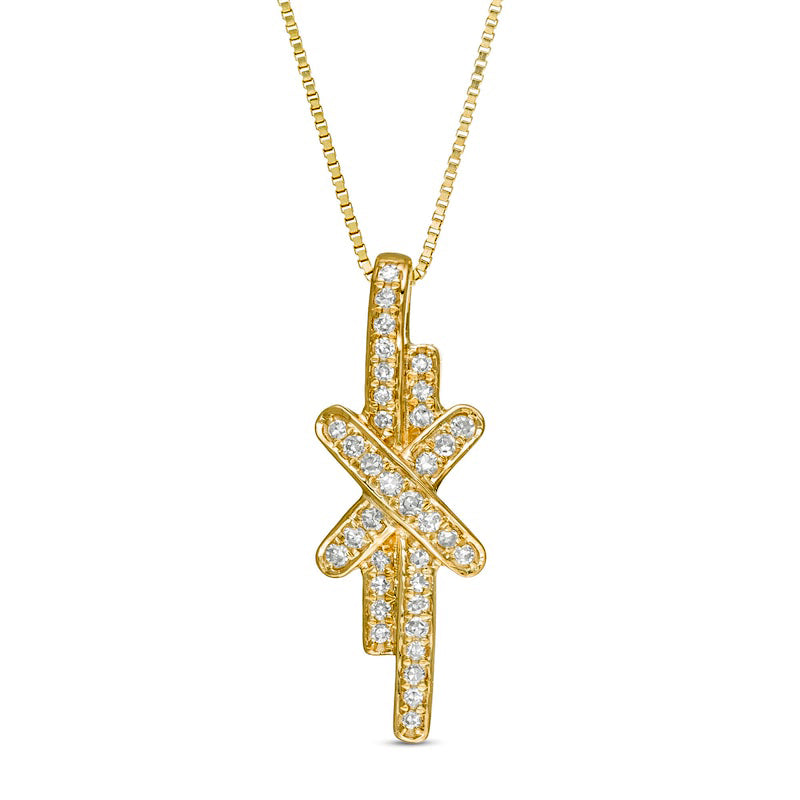0.13 CT. T.W. Natural Diamond Linear Double Row Bar "X" Pendant in 10K Yellow Gold