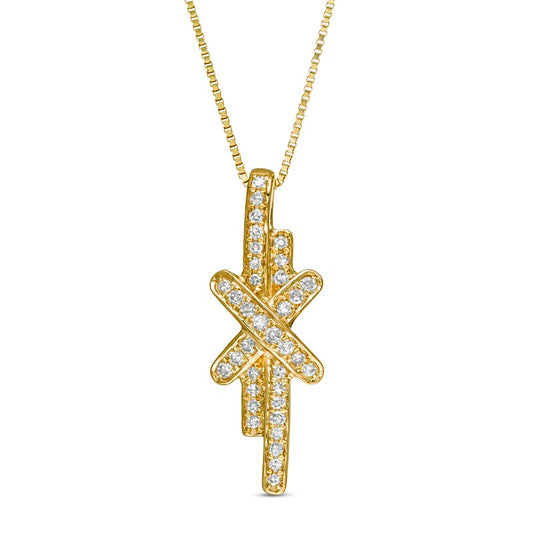 0.13 CT. T.W. Natural Diamond Linear Double Row Bar "X" Pendant in 10K Yellow Gold