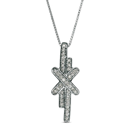 0.13 CT. T.W. Natural Diamond Linear Double Row Bar "X" Pendant in 10K White Gold