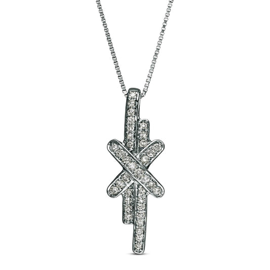 0.13 CT. T.W. Natural Diamond Linear Double Row Bar "X" Pendant in 10K White Gold