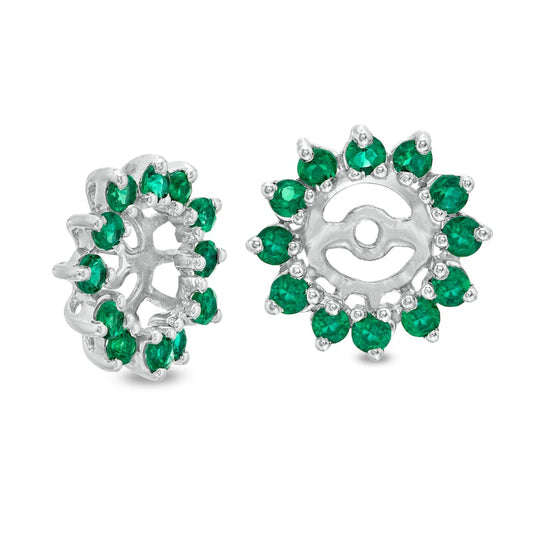 Emerald Flower Frame Stud Earring Jackets in 14K White Gold