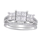 1.33 CT. T.W. Princess-Cut Quad Natural Diamond Three Stone Double Row Bridal Engagement Ring Set in Solid 14K White Gold