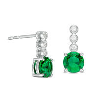 5.0mm Lab-Created Emerald and White Sapphire Trio Linear Drop Earrings in Sterling Silver