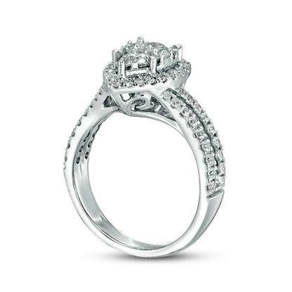 1.25 CT. T.W. Composite Natural Diamond Pear-Shaped Frame Split Shank Engagement Ring in Solid 14K White Gold