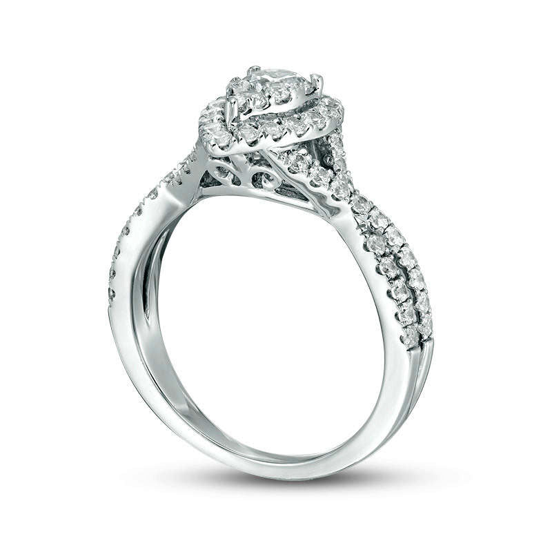 1.25 CT. T.W. Composite Natural Diamond Pear-Shaped Frame Twist Shank Engagement Ring in Solid 14K White Gold