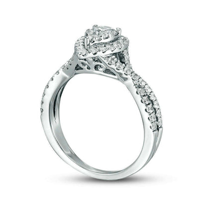 1.25 CT. T.W. Composite Natural Diamond Pear-Shaped Frame Twist Shank Engagement Ring in Solid 14K White Gold