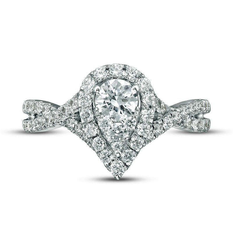 1.25 CT. T.W. Composite Natural Diamond Pear-Shaped Frame Twist Shank Engagement Ring in Solid 14K White Gold