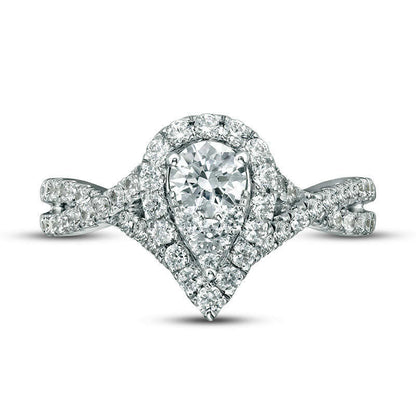 1.25 CT. T.W. Composite Natural Diamond Pear-Shaped Frame Twist Shank Engagement Ring in Solid 14K White Gold